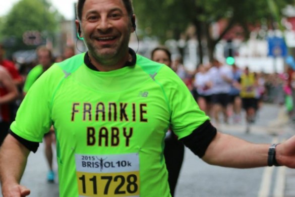 Bristol Barber franco Lombardi completing the Bristol 10K for charity